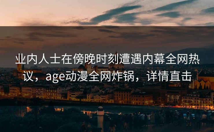 业内人士在傍晚时刻遭遇内幕全网热议，age动漫全网炸锅，详情直击