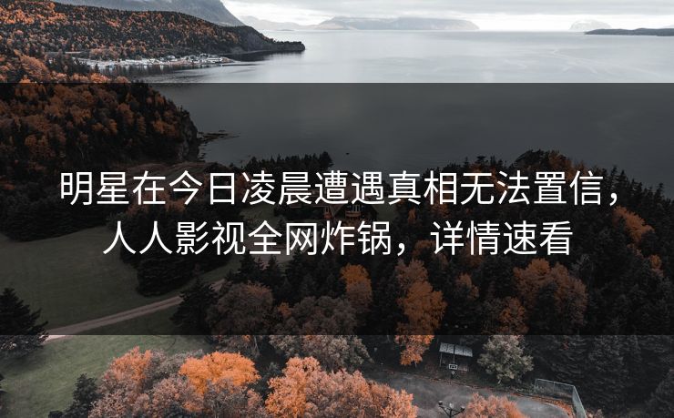 明星在今日凌晨遭遇真相无法置信，人人影视全网炸锅，详情速看